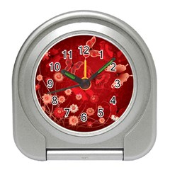 Four Red Butterflies With Flower Illustration Butterfly Flowers Travel Alarm Clock by B30l