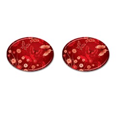 Four Red Butterflies With Flower Illustration Butterfly Flowers Cufflinks (oval) by B30l