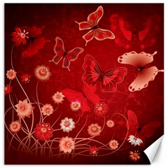 Four Red Butterflies With Flower Illustration Butterfly Flowers Canvas 20  X 20  by B30l