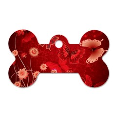 Four Red Butterflies With Flower Illustration Butterfly Flowers Dog Tag Bone (one Side) by B30l