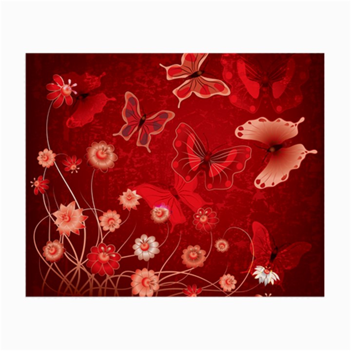 Four Red Butterflies With Flower Illustration Butterfly Flowers Small Glasses Cloth (2 Sides)