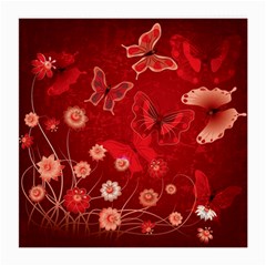 Four Red Butterflies With Flower Illustration Butterfly Flowers Medium Glasses Cloth by B30l