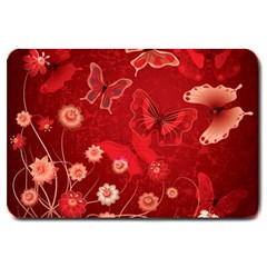 Four Red Butterflies With Flower Illustration Butterfly Flowers Large Doormat by B30l