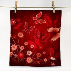 Four Red Butterflies With Flower Illustration Butterfly Flowers Face Towel by B30l