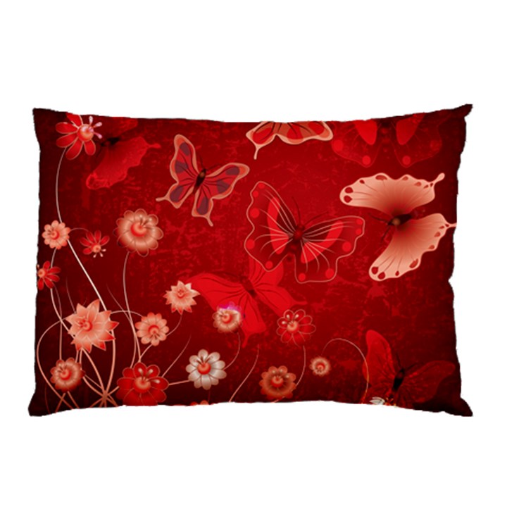 Four Red Butterflies With Flower Illustration Butterfly Flowers Pillow Case