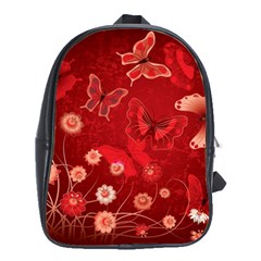 Four Red Butterflies With Flower Illustration Butterfly Flowers School Bag (large) by B30l