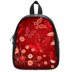 Four Red Butterflies With Flower Illustration Butterfly Flowers School Bag (Small)