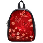 Four Red Butterflies With Flower Illustration Butterfly Flowers School Bag (Small) Front