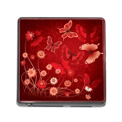 Four Red Butterflies With Flower Illustration Butterfly Flowers Memory Card Reader (square 5 Slot) by B30l