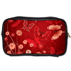 Four Red Butterflies With Flower Illustration Butterfly Flowers Toiletries Bag (two Sides) by B30l