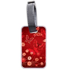 Four Red Butterflies With Flower Illustration Butterfly Flowers Luggage Tag (two Sides) by B30l