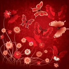 Four Red Butterflies With Flower Illustration Butterfly Flowers Play Mat (square) by B30l