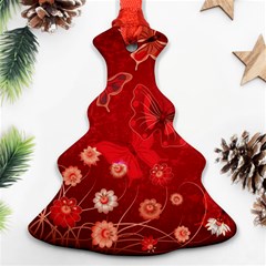 Four Red Butterflies With Flower Illustration Butterfly Flowers Christmas Tree Ornament (two Sides)