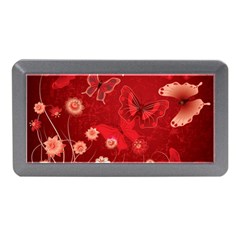 Four Red Butterflies With Flower Illustration Butterfly Flowers Memory Card Reader (mini) by B30l