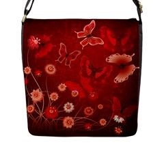 Four Red Butterflies With Flower Illustration Butterfly Flowers Flap Closure Messenger Bag (L)