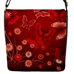 Four Red Butterflies With Flower Illustration Butterfly Flowers Flap Closure Messenger Bag (S)