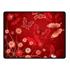 Four Red Butterflies With Flower Illustration Butterfly Flowers Two Sides Fleece Blanket (small) by B30l