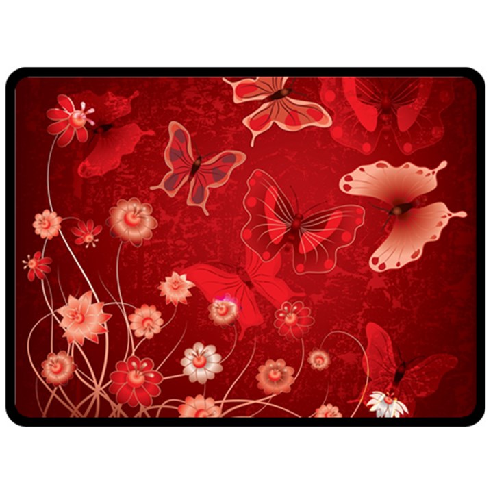 Four Red Butterflies With Flower Illustration Butterfly Flowers Two Sides Fleece Blanket (Large)