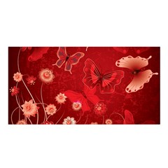 Four Red Butterflies With Flower Illustration Butterfly Flowers Satin Shawl 45  X 80  by B30l