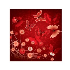 Four Red Butterflies With Flower Illustration Butterfly Flowers Square Satin Scarf (30  X 30 ) by B30l