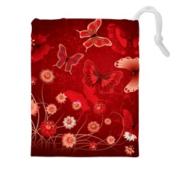 Four Red Butterflies With Flower Illustration Butterfly Flowers Drawstring Pouch (4xl) by B30l