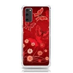 Four Red Butterflies With Flower Illustration Butterfly Flowers Samsung Galaxy S20 6 2 Inch Tpu Uv Case by B30l