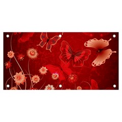 Four Red Butterflies With Flower Illustration Butterfly Flowers Banner And Sign 6  X 3  by B30l