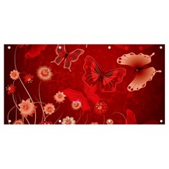 Four Red Butterflies With Flower Illustration Butterfly Flowers Banner And Sign 8  X 4  by B30l