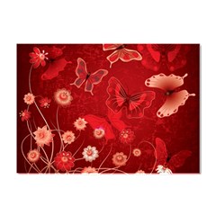 Four Red Butterflies With Flower Illustration Butterfly Flowers Crystal Sticker (A4)