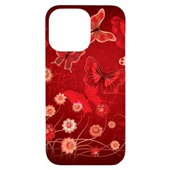 Four Red Butterflies With Flower Illustration Butterfly Flowers Iphone 14 Pro Max Black Uv Print Case by B30l