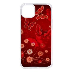 Four Red Butterflies With Flower Illustration Butterfly Flowers Iphone 14 Plus Tpu Uv Print Case by B30l