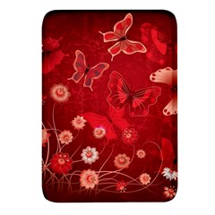 Four Red Butterflies With Flower Illustration Butterfly Flowers Rectangular Glass Fridge Magnet (4 Pack) by B30l