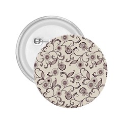 White And Brown Floral Wallpaper Flowers Background Pattern 2 25  Buttons by B30l