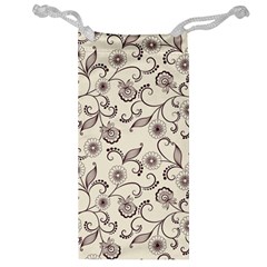 White And Brown Floral Wallpaper Flowers Background Pattern Jewelry Bag by B30l