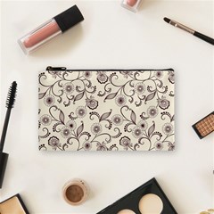 White And Brown Floral Wallpaper Flowers Background Pattern Cosmetic Bag (small) by B30l