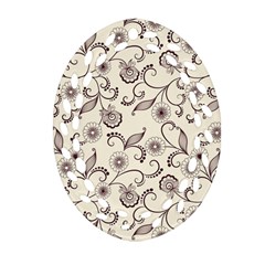 White And Brown Floral Wallpaper Flowers Background Pattern Ornament (oval Filigree) by B30l