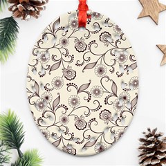 White And Brown Floral Wallpaper Flowers Background Pattern Oval Filigree Ornament (two Sides)