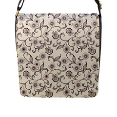 White And Brown Floral Wallpaper Flowers Background Pattern Flap Closure Messenger Bag (l) by B30l