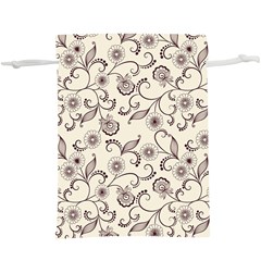 White And Brown Floral Wallpaper Flowers Background Pattern Lightweight Drawstring Pouch (xl) by B30l