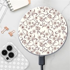 White And Brown Floral Wallpaper Flowers Background Pattern Wireless Fast Charger(white) by B30l