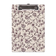 White And Brown Floral Wallpaper Flowers Background Pattern A5 Acrylic Clipboard by B30l