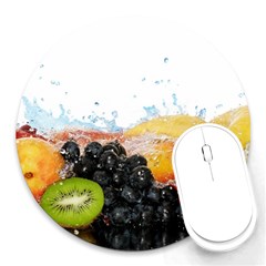 Variety Of Fruit Water Berry Food Splash Kiwi Grape Round Mousepad by B30l