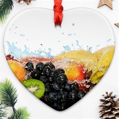 Variety Of Fruit Water Berry Food Splash Kiwi Grape Heart Ornament (two Sides)