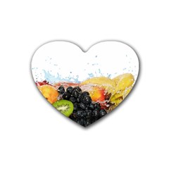 Variety Of Fruit Water Berry Food Splash Kiwi Grape Rubber Coaster (heart) by B30l