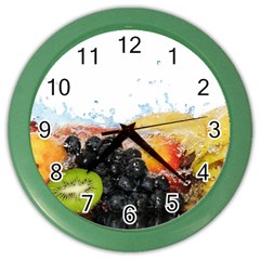 Variety Of Fruit Water Berry Food Splash Kiwi Grape Color Wall Clock by B30l