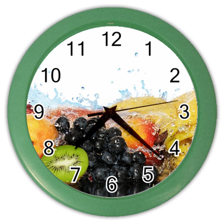 Variety Of Fruit Water Berry Food Splash Kiwi Grape Color Wall Clock