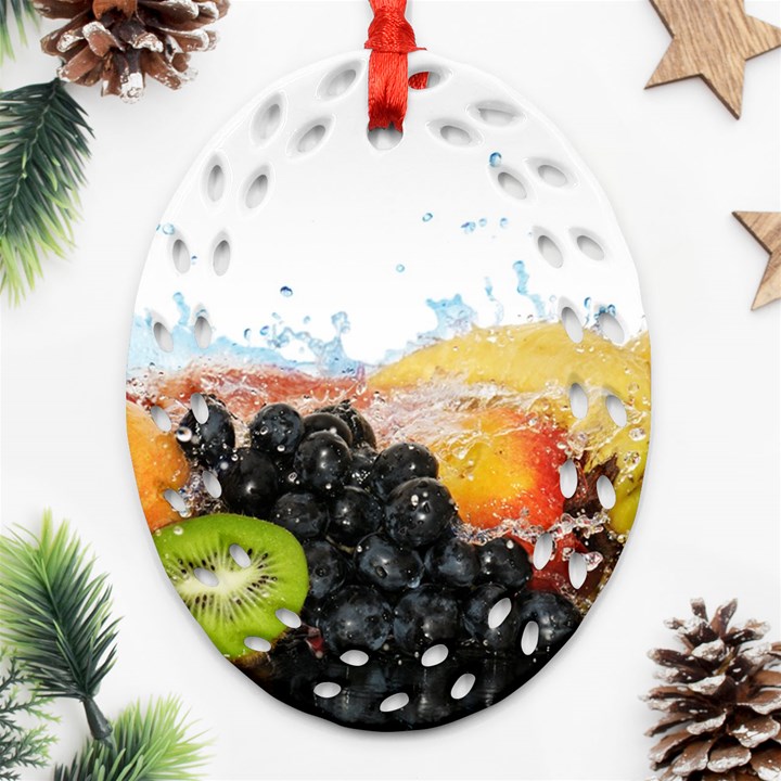 Variety Of Fruit Water Berry Food Splash Kiwi Grape Ornament (Oval Filigree)