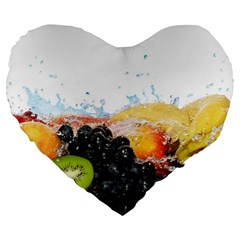 Variety Of Fruit Water Berry Food Splash Kiwi Grape Large 19  Premium Heart Shape Cushions by B30l