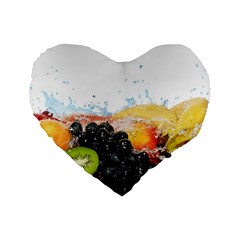 Variety Of Fruit Water Berry Food Splash Kiwi Grape Standard 16  Premium Flano Heart Shape Cushions by B30l