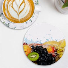 Variety Of Fruit Water Berry Food Splash Kiwi Grape Uv Print Round Tile Coaster by B30l